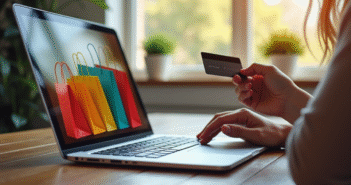 Personne achetant en ligne avec un ordinateur portable moderne