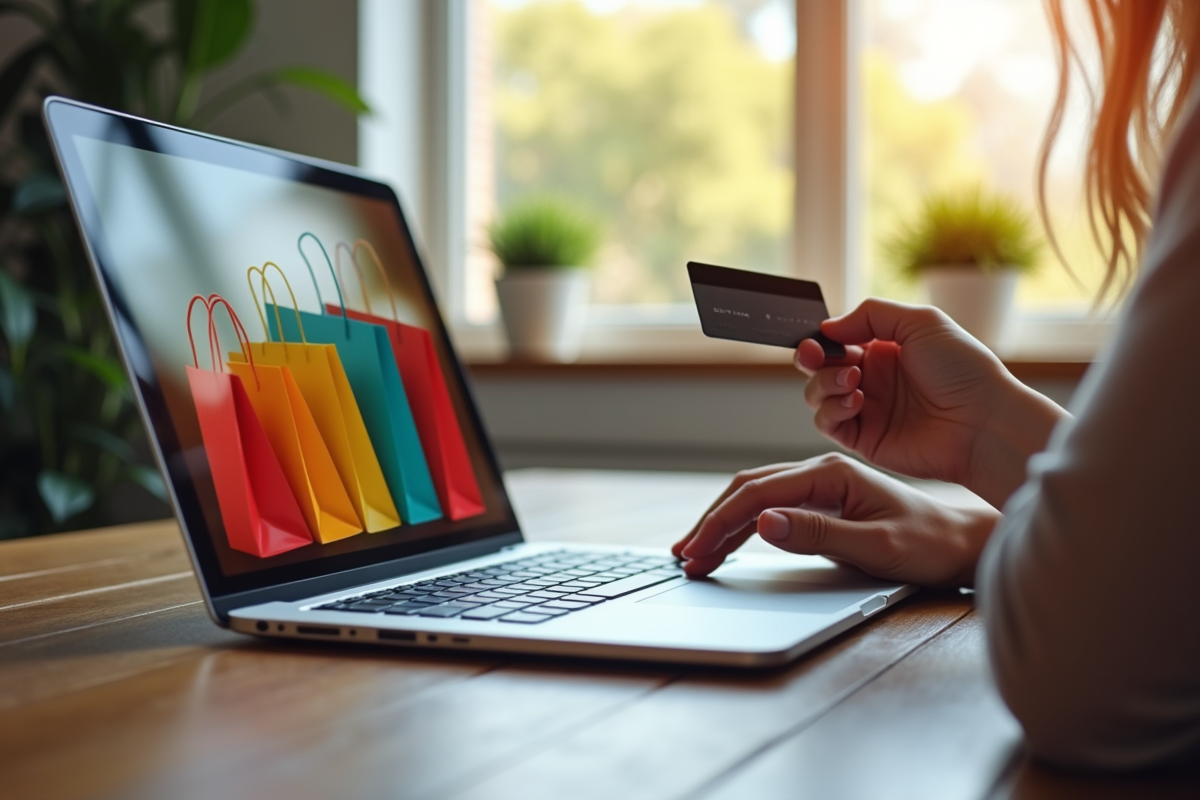 Personne achetant en ligne avec un ordinateur portable moderne