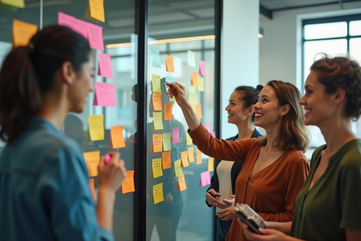 Groupes créatifs échangeant des échantillons et idées dans un espace de coworking