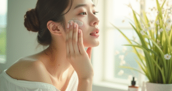 Skincare coréenne : découvrir les secrets d’une routine beauté efficace ! Femme koreenne appliquant soin visage dans salle lumineuse