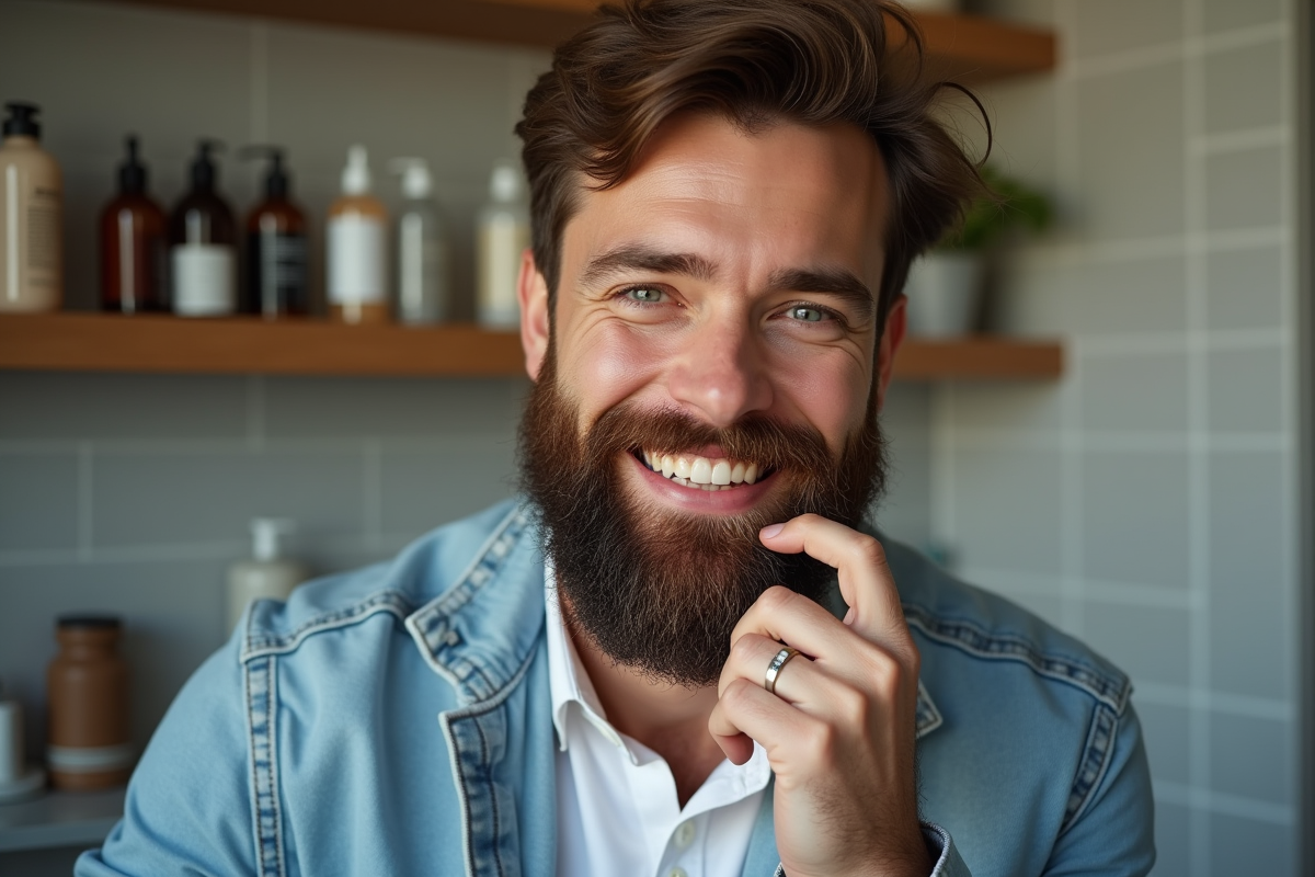 Homme soigné en portrait avec barbe bien taillée