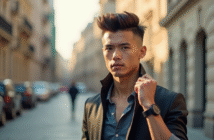 Jeune homme confiant avec coupe moderne en extérieur