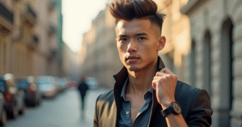 Jeune homme confiant avec coupe moderne en extérieur