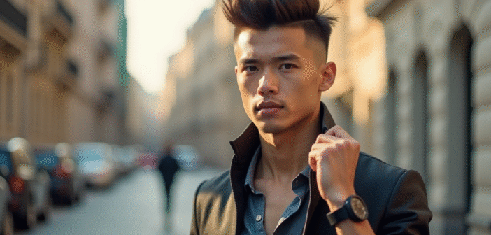 Jeune homme confiant avec coupe moderne en extérieur