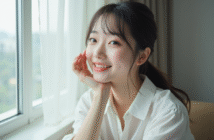 Jeune femme coreenne souriante en portrait naturel