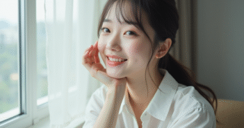 Jeune femme coreenne souriante en portrait naturel