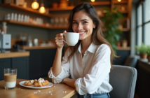 Femme souriante avec rouge à lèvres longue tenue