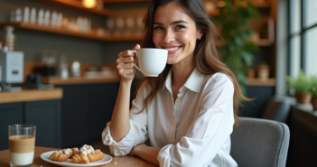 Femme souriante avec rouge à lèvres longue tenue