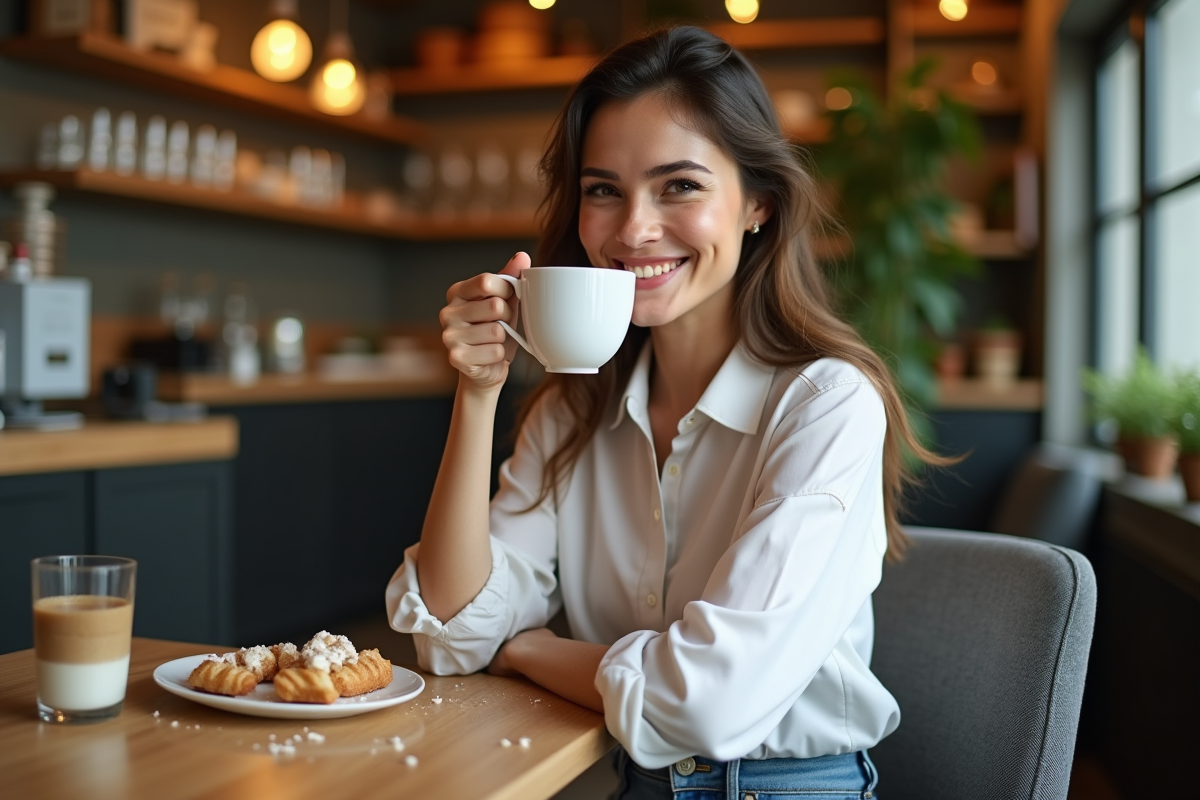 Femme souriante avec rouge à lèvres longue tenue
