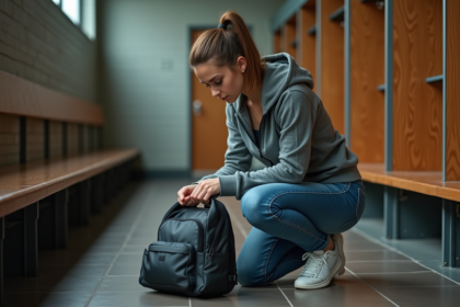 Jeune femme en salle de sport avec sac de sport moderne