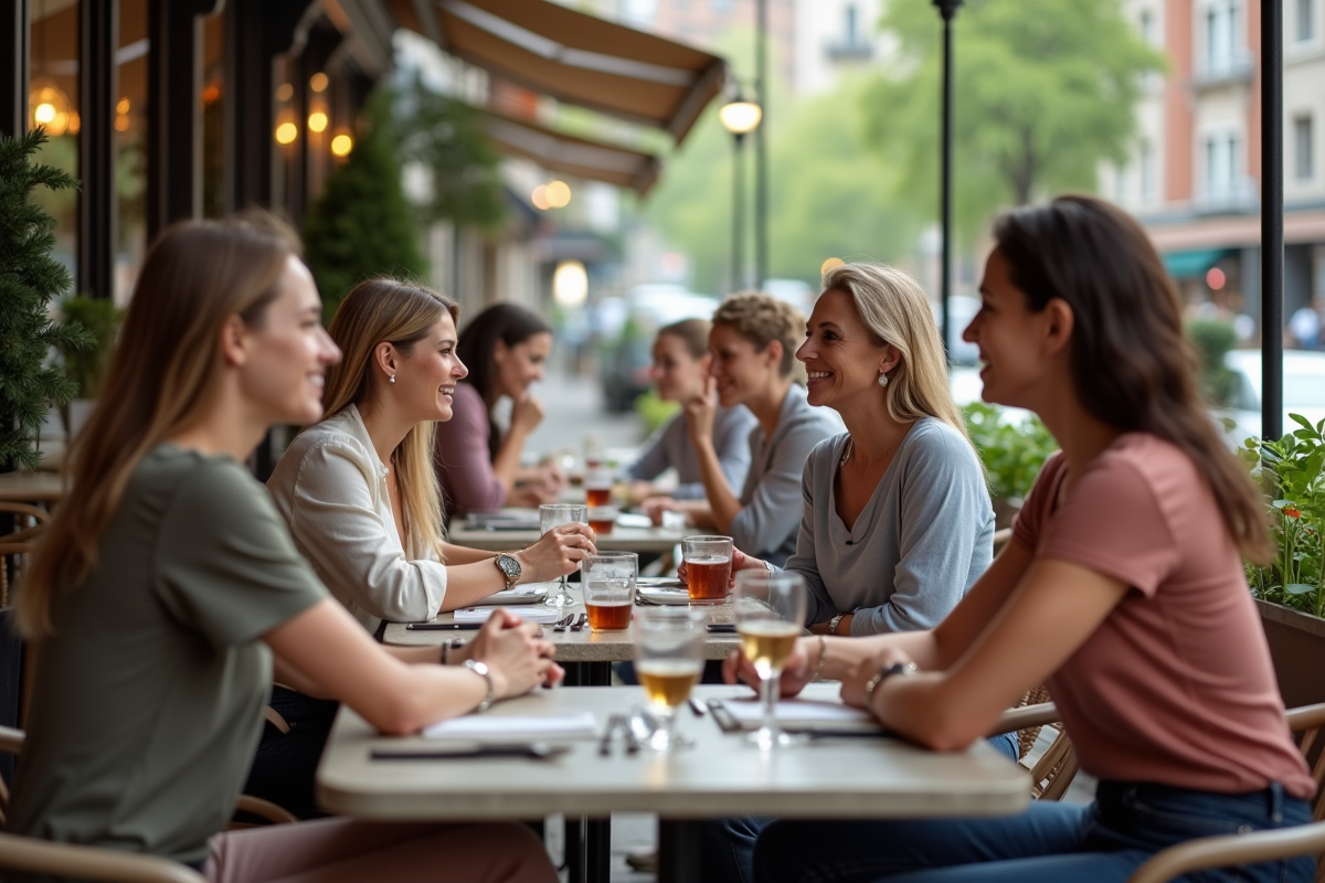 Groupe de femmes discutant dans un café en ville