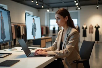 Femme stylée travaillant sur la création 3D mode design