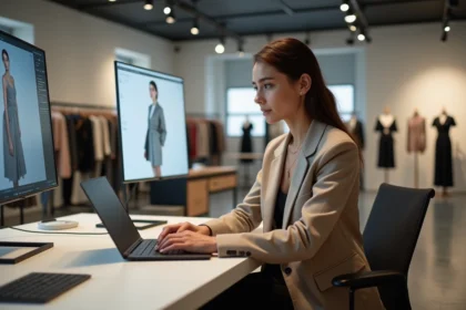 Femme stylée travaillant sur la création 3D mode design