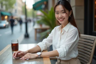 Jeune femme élégante ajustant sa montre en extérieur