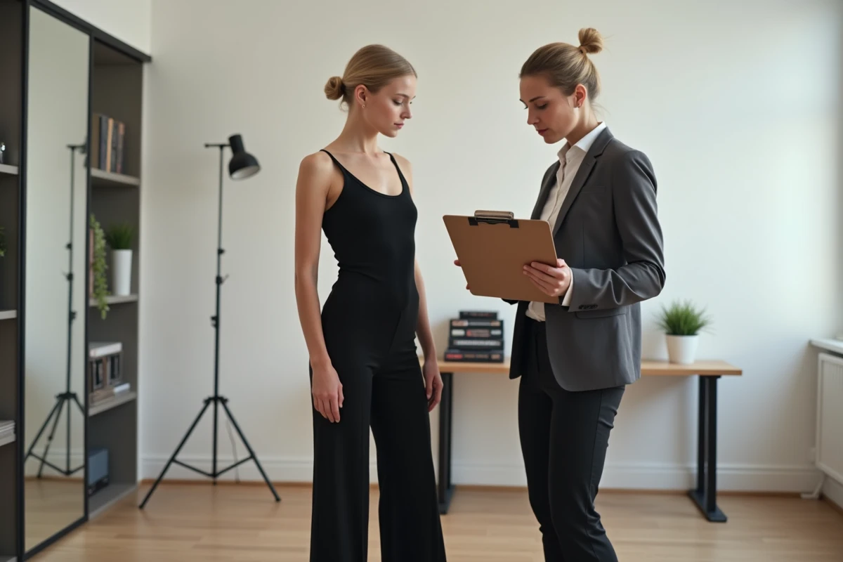 Adolescente aspirante mannequin lors d'un entretien dans une agence de mannequinat professionnelle