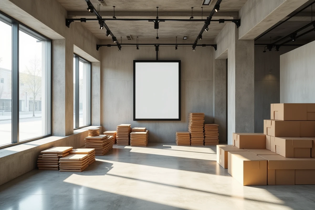 Intérieur vide d'un magasin Zara en cours de transformation avec des cartons et une signalétique numérique annonçant un nouveau concept