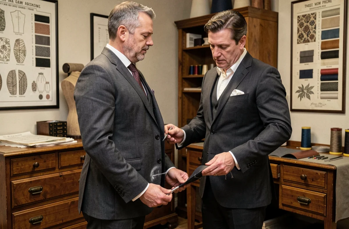 Essayage d'un costume sur mesure et service régional chez Blandin et Delloye