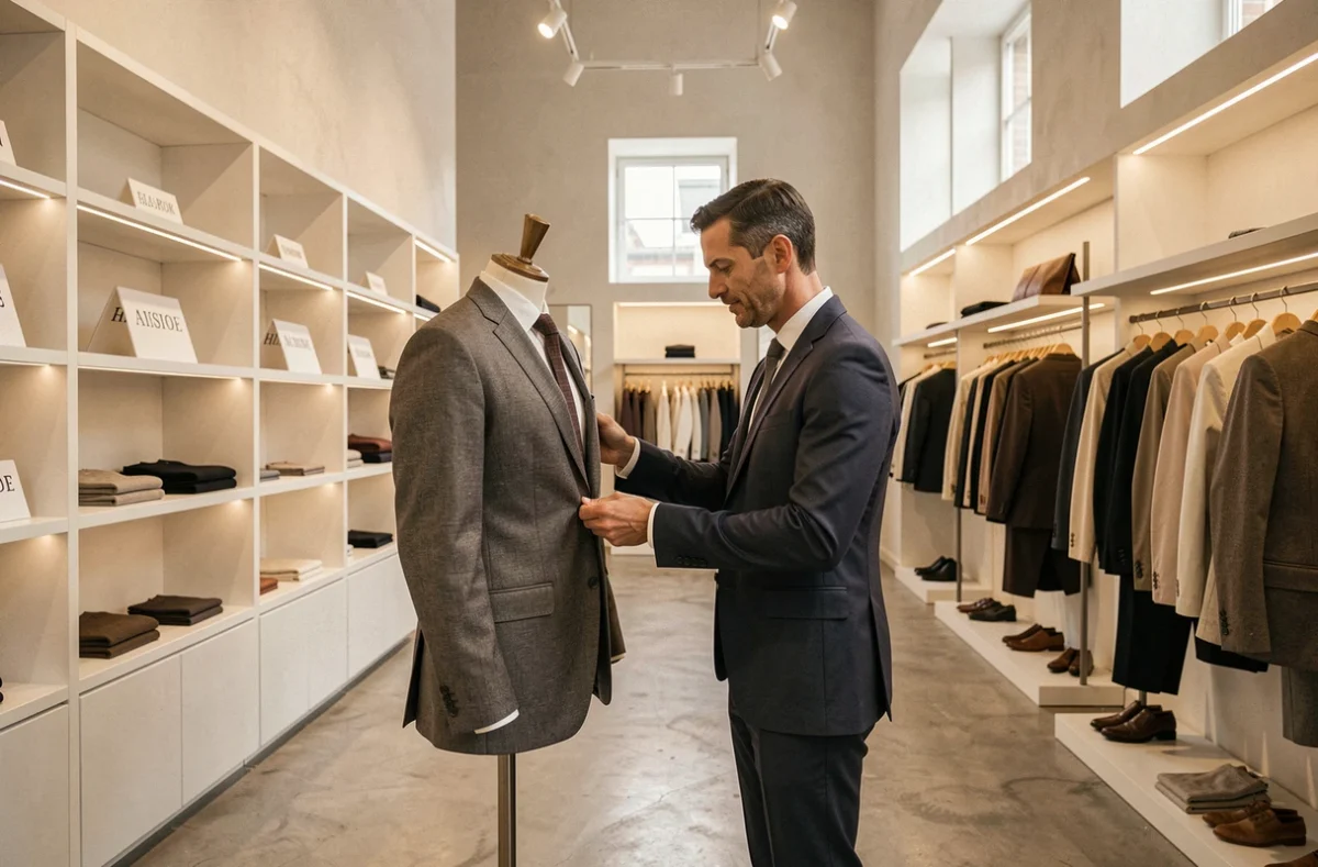 Homme découvrant des costumes de créateurs disponibles chez La Piscine Paris dans le Nord