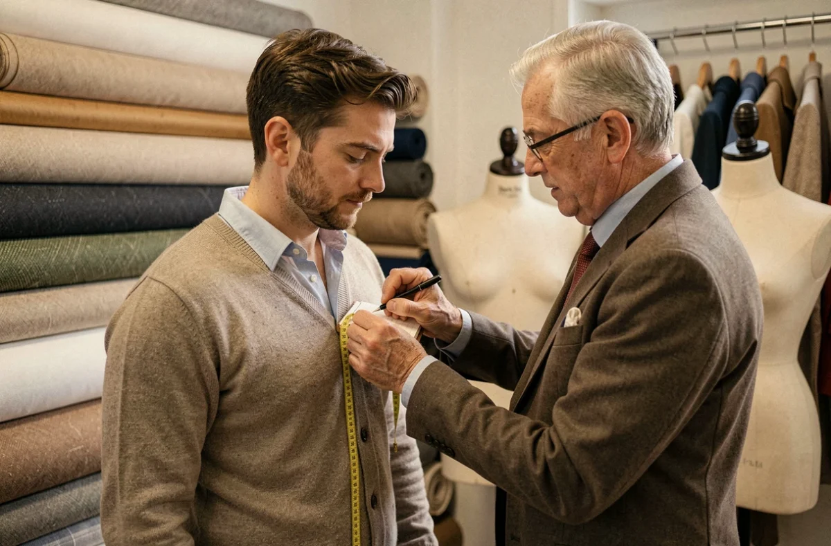 Prise de mesures pour un costume sur mesure accessible aux Nouveaux Ateliers dans les Hauts-de-France